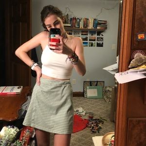Brandy Melville green and white plaid mini skirt